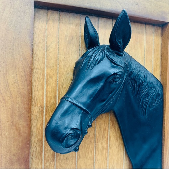 Vintage 3D Black Metal Horse Head Wall Plaque on Wood Panel – Equestrian Decor - Picture 3 of 9